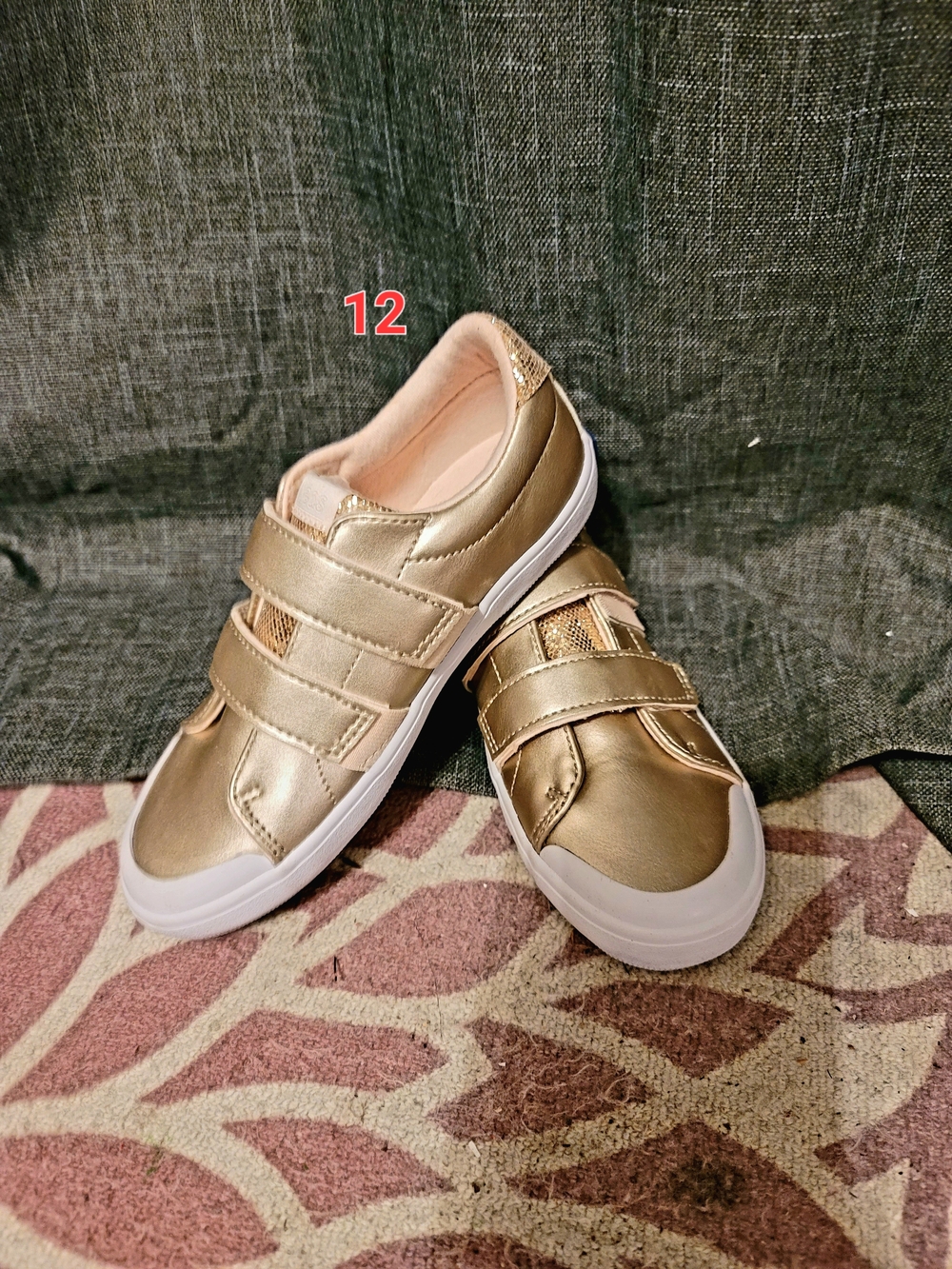 Girls Metallic Gold Velcro Sneakers - Easy On/Off Casual Shoe